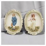 Lefton Porcelain Blue Boy & Pinkie Wall Hangers