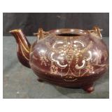 vintage brown redware footed Japanese teapot