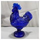 Cobalt Blue Standing Rooster Candy Dish