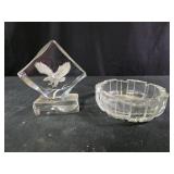 Vintage Heavy glass ash tray, resin eagle