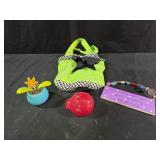 Colorful bag, lady bug, solar bobble flower, sign