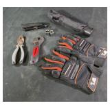Gloves, umbrella, tools