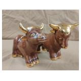 Ceramic bull and cow set figurines