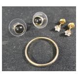 2 pair earrings and a goldtone ring band