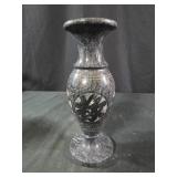 8" hand-carved black and grey marble vase