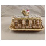 Vintage Japan Ceramic Wicker Basket Rooster