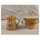 Vintage Japan Ceramic Wicker Basket Rooster