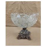 Vintage ABP Cut Glass Bowl with Brass Pedestal,