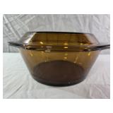 vintage amber brown glass covered casserole dish