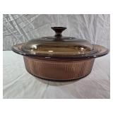 vintage Corning Ware Visions Amber Glass Round