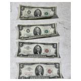 4 $2 Bills (2 Red Seals)