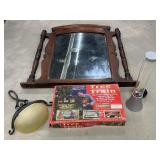 Wood Framed Mirror / Tree Train / Light Fixture /