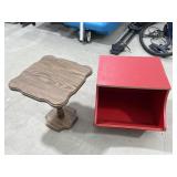 Red Storage Box / Small Brown Table