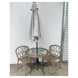 Whicker Patio Table & Chairs w/ Umbrella
