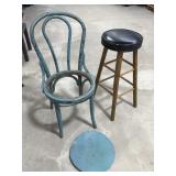 Vintage Wooden Planter Chair / Padded Stool