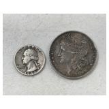 1945 Silver Quarter / 1884 Morgan Silver Dollar
