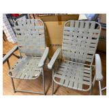 Pair Gray Vinyl Folding Lawn Chairs
