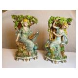 2 Bisque Porcelain GERMANY Vases - Ladies in Trees