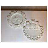 #7 Vintage Milk Glass  Chicken & Owl Plates