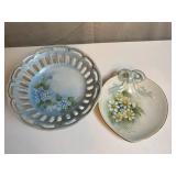 #52 Handpainted Violets 2pc Dish and Plate