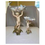 #88 (2) Cherub Angels Bisque Porcelain Tall Dishes