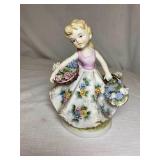 #111  Lefton Flower Basket Girl Figurine
