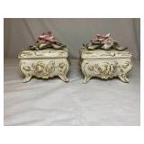 #106 Pair Capodimonte Style Trinket Boxes