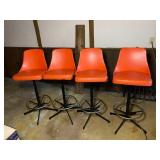 4 Vintage Orange Bar Stools
