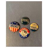 4 Vintage JFK & Roosevelt Politicald Pins