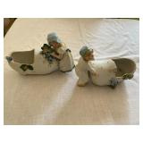 2 German Bisque Dutch Porcelain Shoes Planters