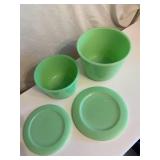 2pc McKee Jadeite Green Covered Mixing Bowls