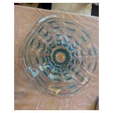 16" Large Blue Ruffled Glass Bowl