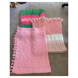 Three Handmade Crochet Knit Throws Pinks