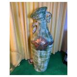 38" Vintage Mexican Pottery & Brass Vessel Vase