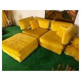 Retro Gold Lounge Sectional Couch & Ottoman