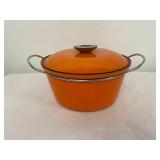 Retro MCM Orange Enamelware Cooking Pot