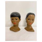 Pair Vintage Plaster Nubian Native Busts