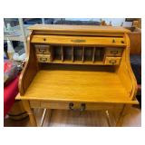 Small Oak Roll Top Desk & Chair