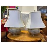 Pair Silver Metallic Modern Table Lamps