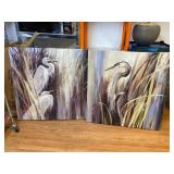 Pair EGRET HERON Prints on Canvas