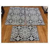 #5 3pc Gray/White Mosaic Rubber Backed Rugs