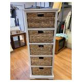 4-Tier White Wood & Wicker Organizer Basket Shelf