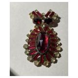 Large Vintage Foil Back Red Gem Brooch