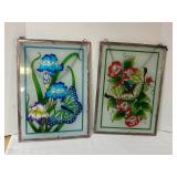 Pair Faux Stained Glass Window Hangings