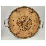 Vintage Round Inlaid Wood Serving Tray