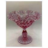 Cranberry Glass Ruffled Pedestal Dish