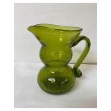 Pair Vintage Green Crackle Glass Pitchers