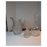 (3) Crystal Decanter, Pitcher, Cruet