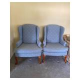 Pair Light Blue Dragonfly Wingback Chairs