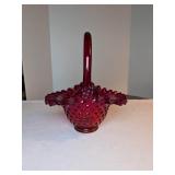 Red Hobnail Glass Basket